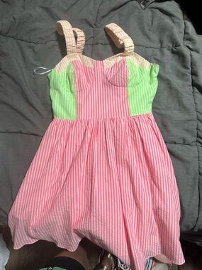 Striped Pink & Lime Sundress with Ruffled Straps